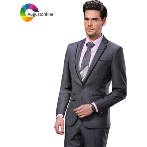 Custom Made Grey Men Suits for Wedding Black Lapel Groom Tuxedo Slim Fit Best Man Blazer Jacket Pants 2Piece Costume Homme