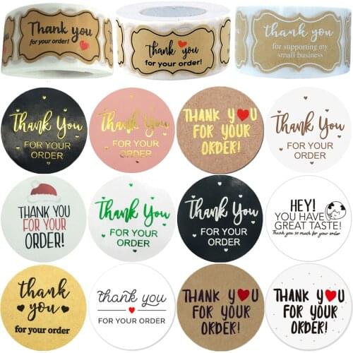 Thank You For Your Order Stickers Kraft White Pink Black Thank You Gold Sticker Stationery Package Seal Label For Take-Out Order
