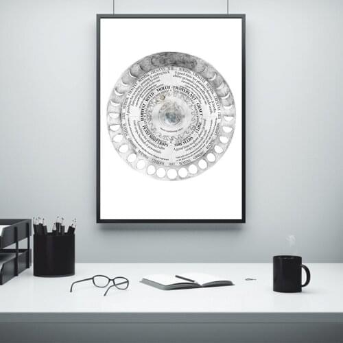 Moon Garden Mandala Vintage Poster Canvas Painting Black and White Retro Wall Art Prints Picture for Living Room Home Decoration