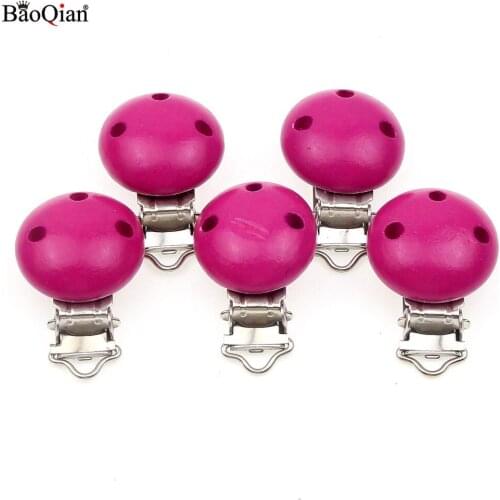 5Pcs Wooden Metal Rose Baby Dummy Pacifier Clips Holders Round Clasps Baby Suspender Garment Accessories Plastic Insert 29x45mm
