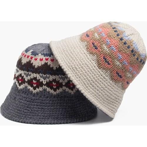 Ladies thick wool fisherman hat autumn and winter all-match street handmade knitted woolen hat curling basin hat