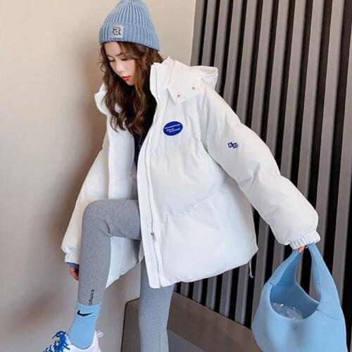 Women Short Loose Parkas Warm Winter Jacket Coat Purple Cotton-padded Hooded Outerwear Plus size Student Thicken Coats Clothing