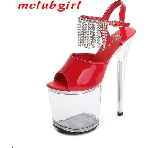 MCLUBGIRL Crystal Sandals Women 2021 Summer New High-heeled Womens Shoes Sexy Model Show Stiletto Pole Dancer Slippers LFD