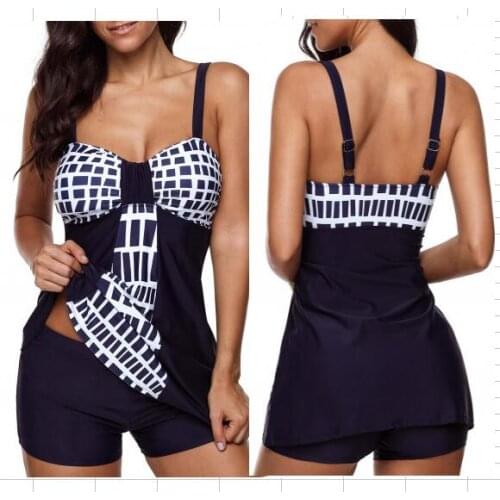 SEABBOT Womens Plus Size S-5XL 2 Piece Bikini Set Sexy Printed Plaid Off the Shoulder Backless Swimsuits High Waist Swimwear