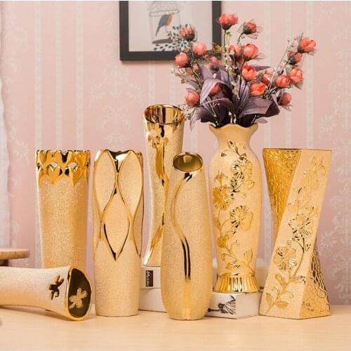 Golden Vase Nordic Home Decoration Tabletop Ceramic Vases Crafts Decorative Ornaments Gifts Vases for Home Wedding Decoration