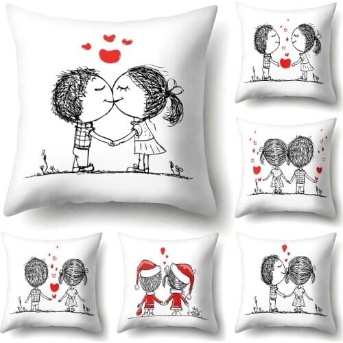 1Pc Romantic Love Couple Pillow Cover Square Removable Breathable Cushion Case Home Couch Car Chair Sofa Decoration