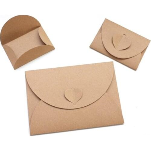 10pcs Big Small Size Heart Shape Pearlized Kraft Paper Envelopes Vintage Party Gift Paper Bag or Wedding Invitation Card Crafts