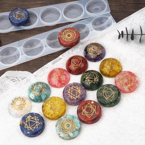 2Pc 7 Chakras Orgone Pendant Resin Casting Mold Round Reiki Metatron’s 7 Engraved Chakras Energy Crystals Epoxy Mold Kit