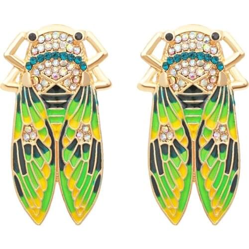 2021 Fashion Jewelry New Trend Gold Plated Cute Enamel Crystal Cicada Ladybug Earrings Famous Brand Animal Earrings For Women