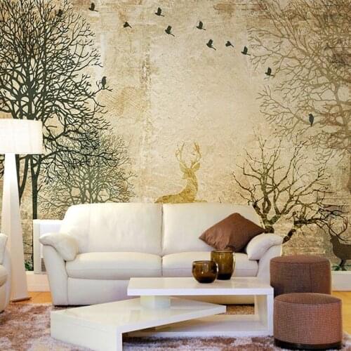 3D Wall Murals Wallpaper Forest Mural Living Room Bedroom Wallpaper deer Oil Painting Retro sticker mural Photo Decor