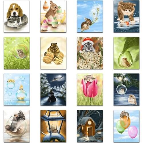 5D Diamond painting Cross stitch Animal dog rabbit Full Square Diamond embroidery cat squirrel Round Diamond mosaic bird flower