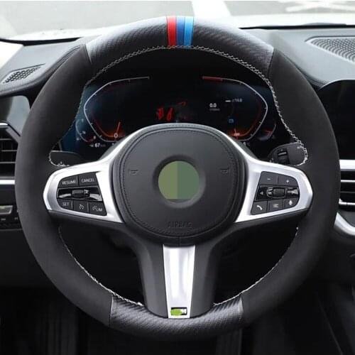 Car Steering Wheel Cover Black Genuine Leather Suede For BMW M Sport G30 G31 G32 G20 G21 G14 G15 G16 X3 G01 X4 G02 X5 G05