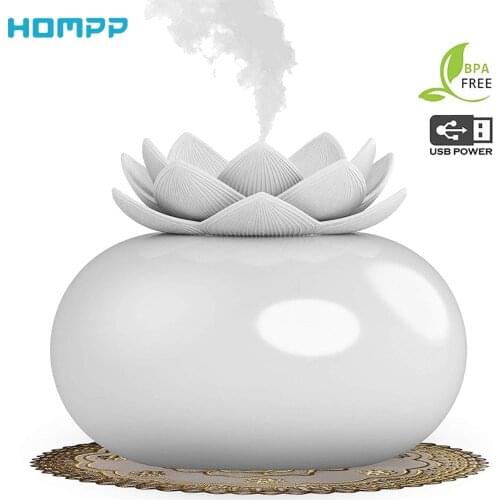 200ml Flower Essential Oil Diffuser Decorative Aromatherapy Diffusor,Cute Lotus Ceramic Humidifier Crafts ,USB Timer 12 Hours