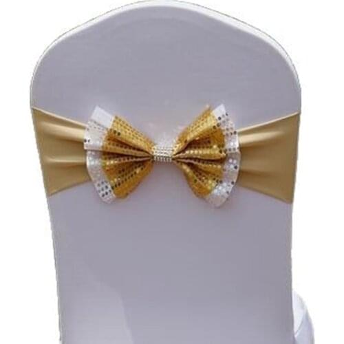 Elegant Chairs Sashes Set Flower Bowknot Double Sequins Sash Rustic Adjustable Beautiful Bow Cover Decor Mariage Wholesales