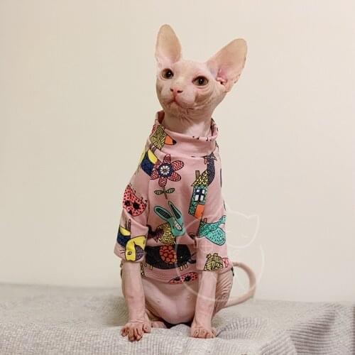 Meow Deven T Shirt Sphinx Clothes Hairless Cat Clothes Pet Supplies Cat Flower Clothes XS XL