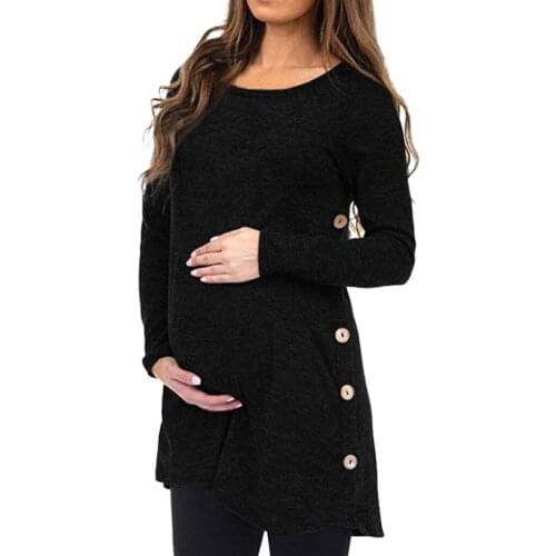 Women Maternity Pregnanty Long Sleeve Solid Tops T-shirt Button Autumn Winter Nursing Breastfeeding Top T-Shirt polera maternal