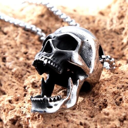 Gothic Vampire Skull Pendant 316L Stainless Steel Cranium Opener Pendant Necklace For Men Women Punk Hip Hop Biker Jewelry Gift