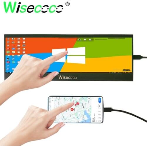 IPS UHD 4K14 inch 3840x1100 stretched bar touch monitor Aida 64 monitor support connect Android phone raspberry pi