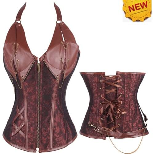 Corset Top Womens Steampunk Corsets Gothic Boned Waist Trainer Corset Bustier Faux Leather Cincher Slim Body Shaper Corselet