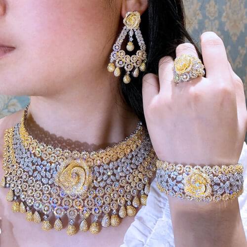 Missvikki Fine 4PCS Noble Bridal Wedding Luxury Earrings Necklace Jewelry Set for Women Party Show Romantic Fashion Jewelry