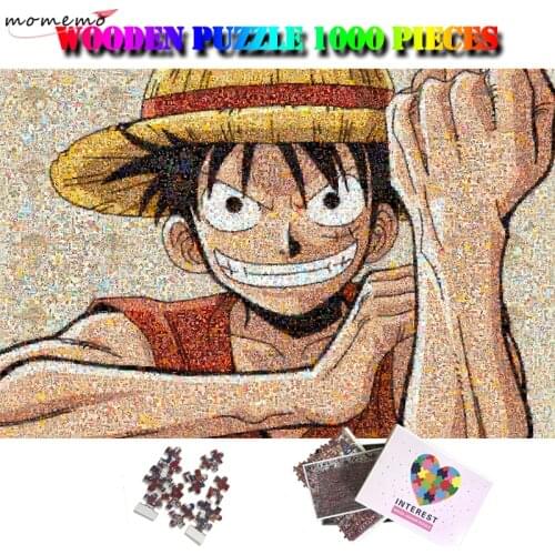 MOMEMO Mosaic Luffy Smiling Face Jigsaw Puzzle Wooden 1000 Pieces Cartoon Anime Puzzle ONE PIECE Creative Adults Mosaic Puzzle