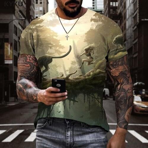 KYKU Lion T-shirt Men Animal Shirt Print Forest Funny T shirts Harajuku T-shirts 3d Short Sleeve summer New Male Big Size