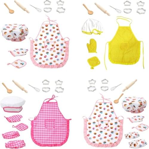 Cookie Chefs Apron Set - Kids Chef Hat & Apron with Cooking Accessories - Pretend Play Kitchen Set