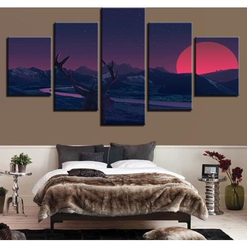Wall Art Canvas Paintings Pictures Home Modern Decor Framework 5 Pieces Deer HD Prints Game Mountain Moon Elk Poster Modular