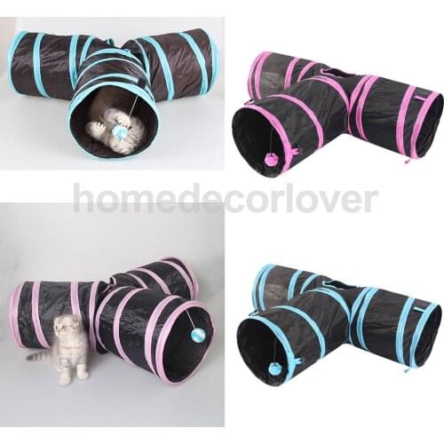 Nylon Cat Tunnel Folding Stripe Design Suspend Ball Pet Toys Indoor and Outdoor