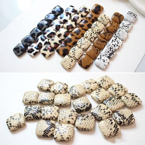 New 50pcs/lot 18mm Leopard/Snake print geometry square shape flatback PU Cloth buckle beads diy jewelry earring/garment pendants