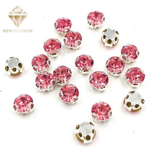 New prouduct Light pink round shape 3D claw rhinestone strass Glass Crystal sew on rhinestones diy clothing accessories