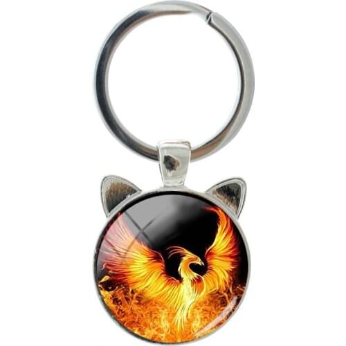 NEW Fire Phoenix Personality Novelty Men and Women Accessories Keychain Handmade Silver Plated Cat Ear Keychain For Friends