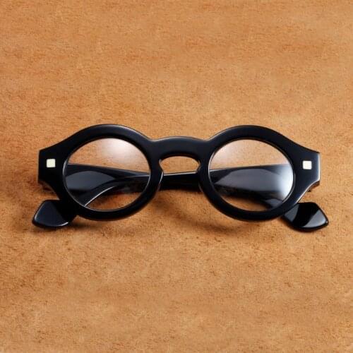 Vazrobe Vintage Eyeglasses Frame Male Round Glasses Men Steampunk Fashion Eyewear Reading Spectacles Black Thick Rim