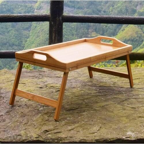 Wholesale bamboo tray breakfast tray with feet folding tray lazy bed computer table