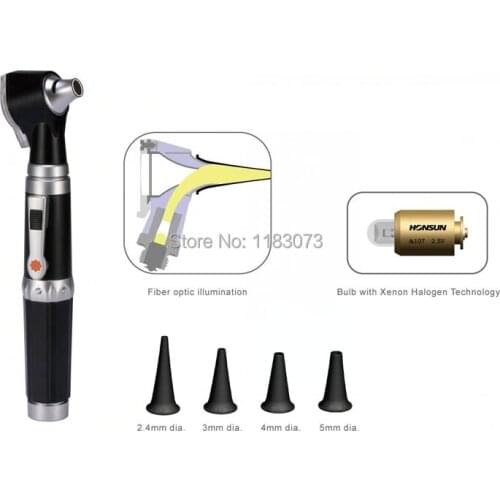 Fiber Optic Medical Ear Care Otoscope Physician EarCare Otoscopio Diagnostic ENT Kit Halogen illumination Light HS-OT10