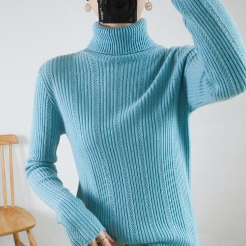 2021 Autumn Winter New High Neck Warm Sweater Womens Pullover Hollow Slim High Elasticity Knit Bottoming Shirt Korean Version
