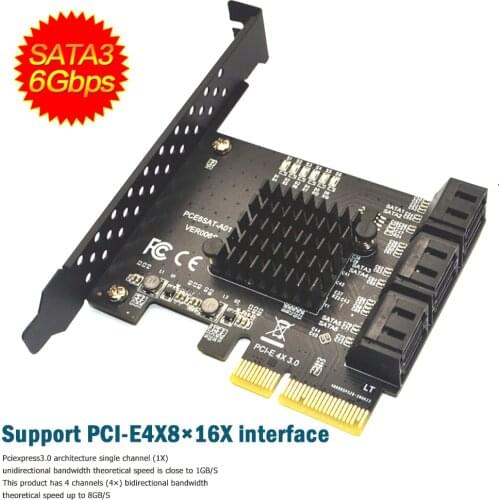 PCI-E 6ports SATA Card PCI-E 4X Cards PCI Express to SATA 3.0 6 ports SATA III 6Gbps PCIE X4 Expansion Adapter Boards
