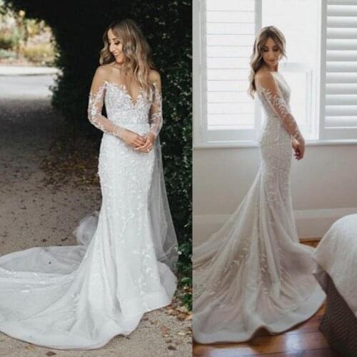 2019 New Wedding Dresses Long Sleeve Mermaid Bridal Gowns Custom Made Lace Appliques Wedding Dress Vestido De Novia