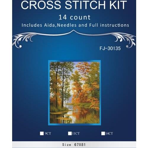 Embroidery Needlework Crafts 14CT Unprinted DMC DIY Quality Cross Stitch Kits Handmade Arts Scenery Autumn River Home Decor 7