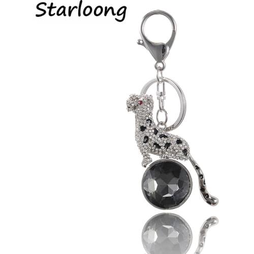High Quality Drip Alloy Keychain Chaveiro drop oil Glaze leopard round acrylic rhinestone beads KeyChain stainless Key Ring