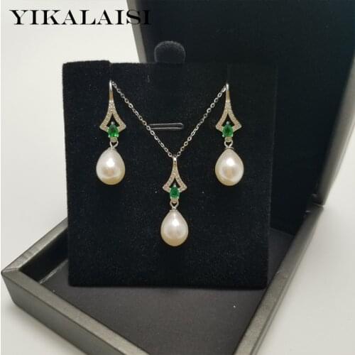 YIKALAISI 925 Sterling Silver Jewelry Pearl Sets 2019 Fine Natural Pearl jewelry 8-9mm Sets For Women wholesale