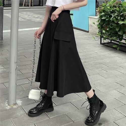 Long Skirt Women Irregular Pocket Female Vintage Gothic Asymmetrical High Waist Summer Skirt Cool Girls Streetwear юбка 2021