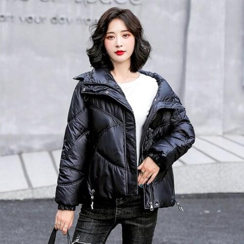 Womens Winter Jacket Solid Long Sleeve Solid Stand Collar Ladies Down Coats Thick Cotton Padded Zipper Outerwear for Female