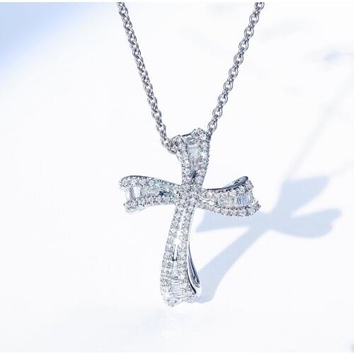 Fashion New Zircon Creative Cross Claw Inlaid Crystal Necklace Womens Silver-Plated Necklace Street Trendy Wild Jewelry
