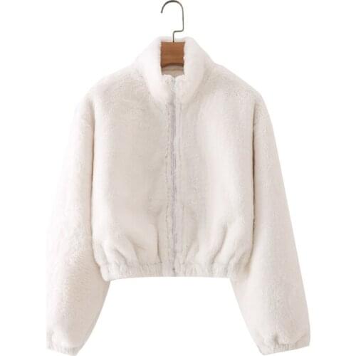 ZXQJ Women 2021 Fashion Solid Color Faux Fur Loose Jacket Vintage Long Sleeve Hem Elastic Outerwear Chic Tops