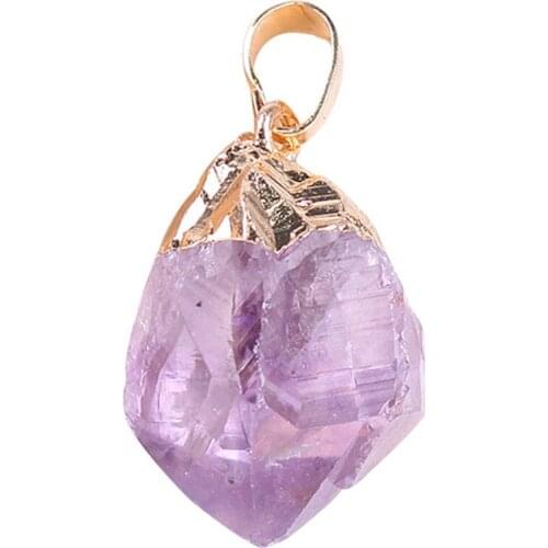 1pc Natural Amethysts Citrines Pendant Plating Gold Female Gem Stone Pendants DIY Necklace Jewelry Accessories