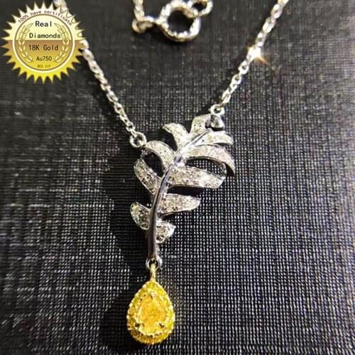 18K gold necklace natural 0.2ct yellow diamond and 0.21ct white diamonds necklace