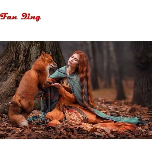 5D DIY Full Diamond Painting Girl and fox Picture of Diamond Embroidery Cross Stitch Home Decoration Christmas Gift