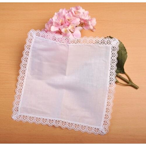 Freeshipping 100pcs DIY White Hankerchiefs Cotton Handkerchiefs Hight quality white handkerchief lace lady handkerchief