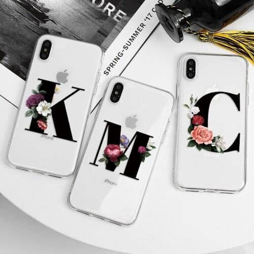Cover For Huawei P50 P30 P20 Pro P40 Nova 6 SE Honor 10 10i 9X 8X 8A Mate 20 Lite E Y6 Y9 Prime 2019 Flowers Initial Letter Case